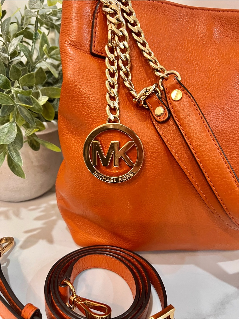 MICHAEL Michael Kors orange  Leather Shoulder Tote - Picture 6 of 13